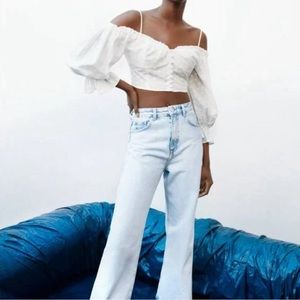 Zara White Ballon Top